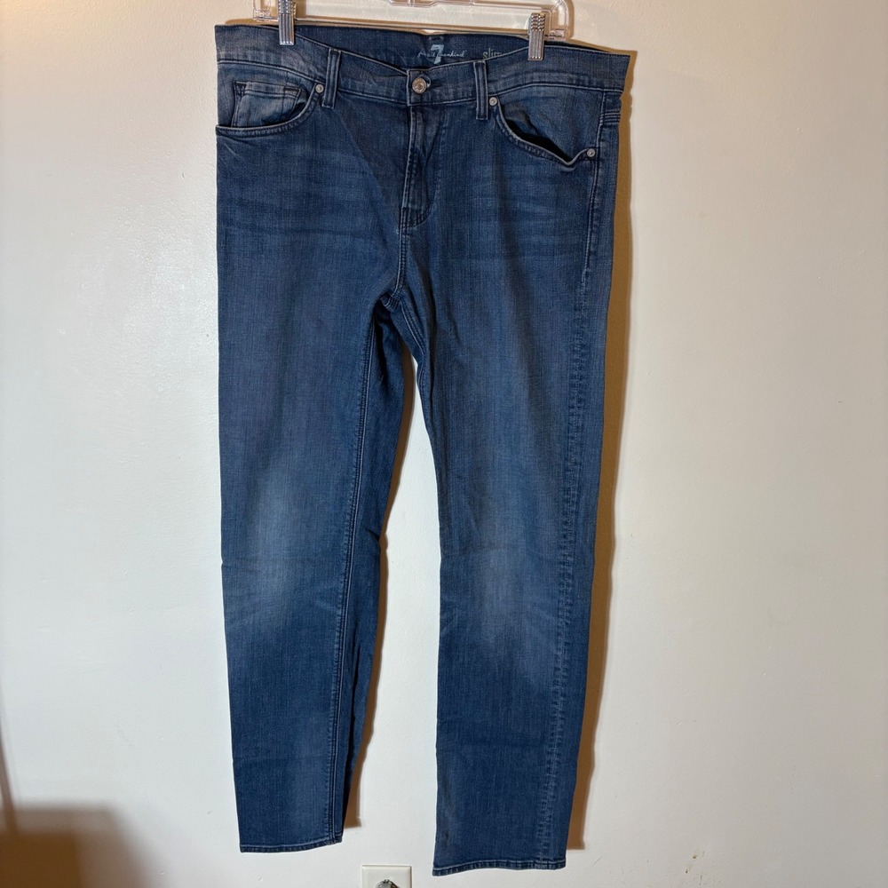 7 For All Mankind Slimmy Mens Medium Wash Blue Slim Straight Jeans 34